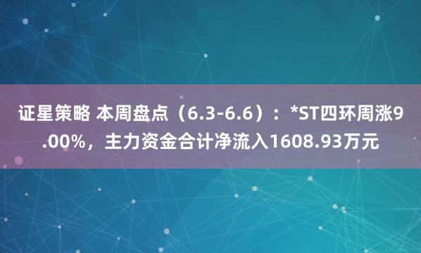 证星策略 本周盘点（6.3-6.6）：*ST四环周涨9.00%，主力资金合计净流入1608.93万元